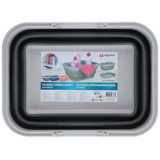 Alpina Wasmand/draagmand opvouwbaar - 2x - kunststof - 19 Liter - grijs - 38 x 28 x 18 cm - Emmers