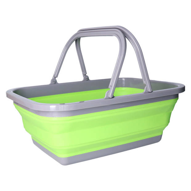 Wasmand/boodschappen mand - opvouwbaar - met hengsel - kunststof - 30L - groen - 39 x 27 x 14,5 cm - Emmers