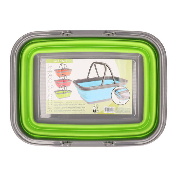 Wasmand/boodschappen mand - opvouwbaar - met hengsel - kunststof - 30L - groen - 39 x 27 x 14,5 cm - Emmers