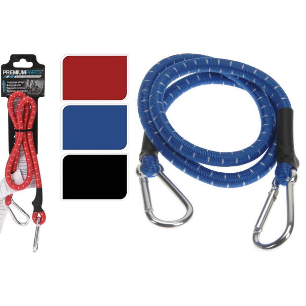 FX Tools Bagage spin/spanelastiek voor fiets/auto - 3x - blauw - 80 cm - elastiek met karabijn haken - Bagagespinnen