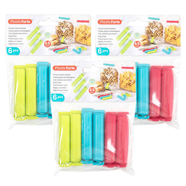 Plasticforte 18x afsluitclips / vershoudclips - 6 cm - keuken/voedsel zakjes afsluiten - Vershoudknijpers