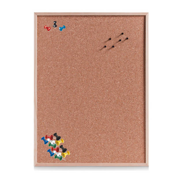 Zeller Prikbord van kurk - 60 x 80 cm - inclusief 25x gekleurde punt punaises - memobord - Prikborden