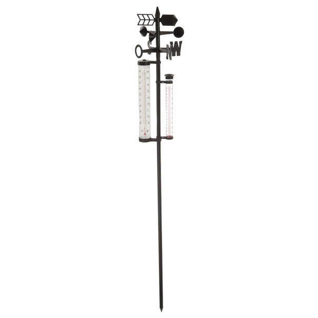 Cepewa tuin regenmeter/weerstation - op stok - 150 cm - metaal - thermometer/windrichting/neerslag - Regenmeters