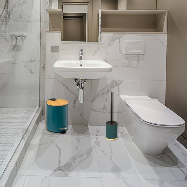 5Five Badkamerset - pedaalemmer en toiletborstel - petrolblauw - 3L - badkamer accessoires - Toiletborstels