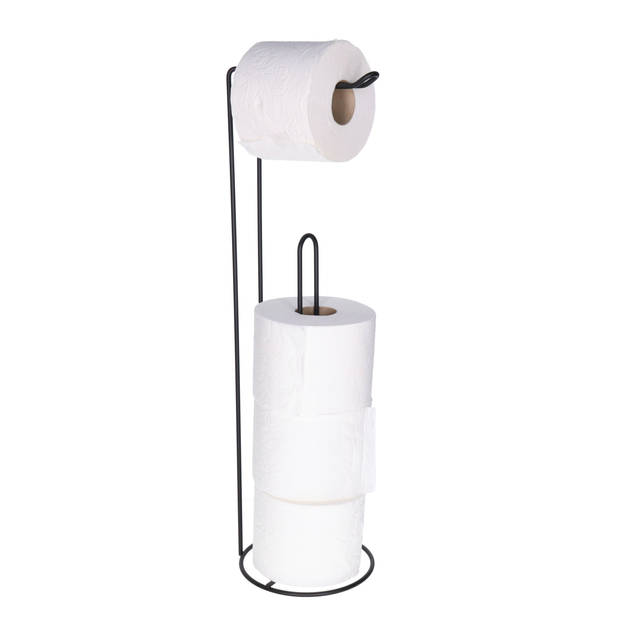 Excellent Houseware Toiletrolhouder - staand - 15 x 54 cm - zwart - metaal - wc rolhouder - Toiletrolhouders