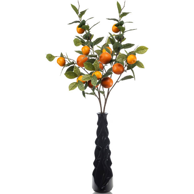 Emerald Kunstbloem citrusfruit tak mandarijn/clementine - 2x - 95 cm - oranje - kunst zijdebloemen - Kunstbloemen