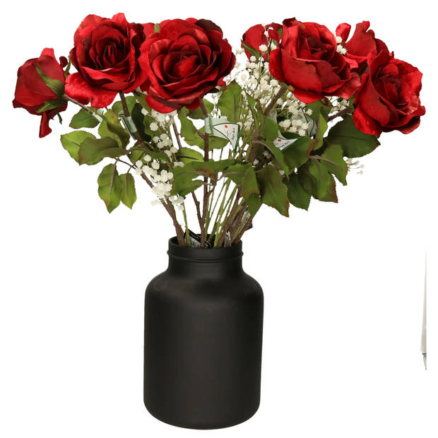 Kunstbloemen boeket rozen en gipskruid - 60 cm - Glamour Rose - kunst zijdebloemen - Kunstbloemen