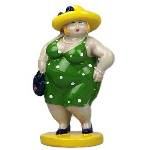 Decoratie dikke dames beeldjes groen/geel 15 cm - Beeldjes