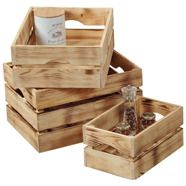 Kesper Fruitkisten opslagbox - 3x - old look - lichtbruin - hout - L40 x B30 x H23 cm - Opbergkisten