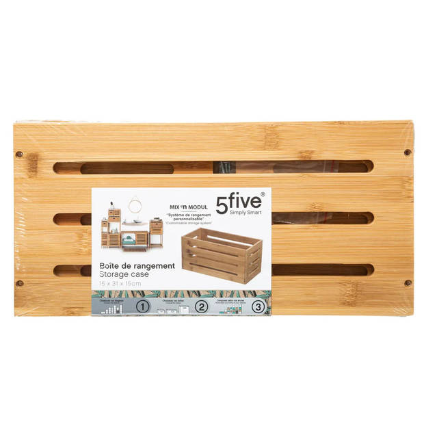 5Five Fruitkisten opslagbox - 2x - open structuur - lichtbruin - hout - L31 x B15 x H15 cm - Opbergkisten