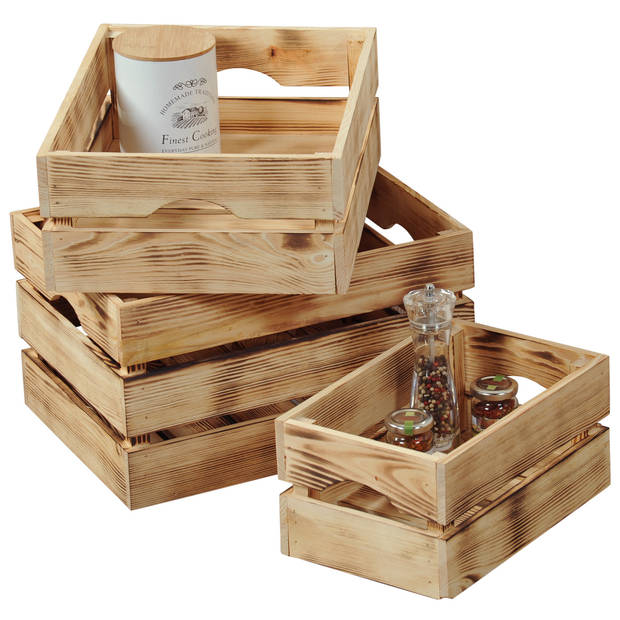 Kesper Fruitkisten opslagbox - 2x - old look - lichtbruin - hout - L40 x B30 x H15 cm - Opbergkisten