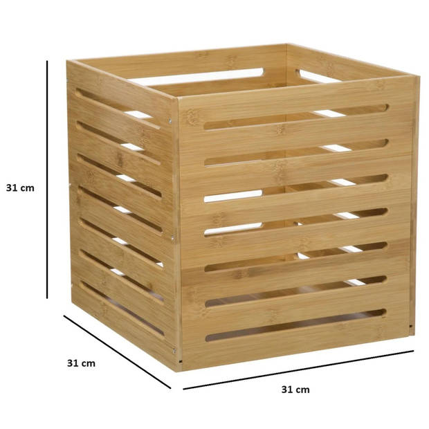 5Five Fruitkisten opslagbox - 3x - open structuur - lichtbruin - hout - L31 x B31 x H31 cm - Opbergkisten