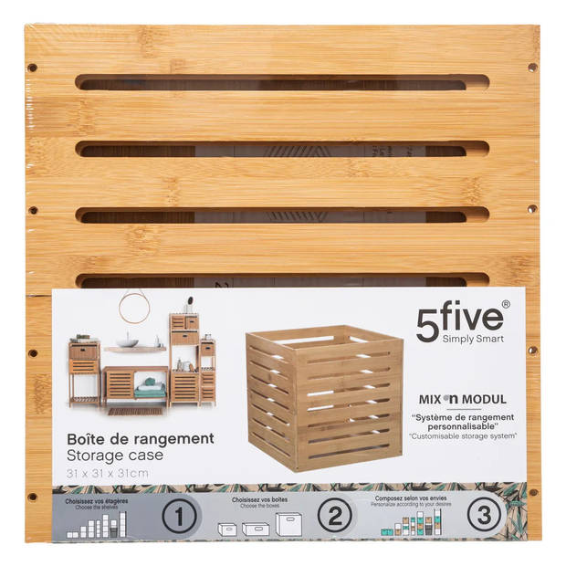 5Five Fruitkisten opslagbox - 3x - open structuur - lichtbruin - hout - L31 x B31 x H31 cm - Opbergkisten