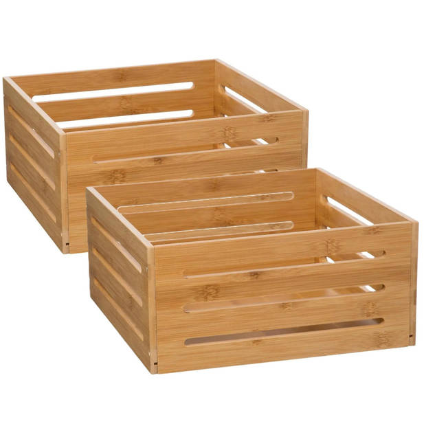5Five Fruitkisten opslagbox - 2x - open structuur - lichtbruin - hout - L31 x B31 x H15 cm - Opbergkisten