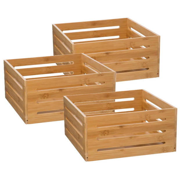 5Five Fruitkisten opslagbox - 3x - open structuur - lichtbruin - hout - L31 x B31 x H15 cm - Opbergkisten