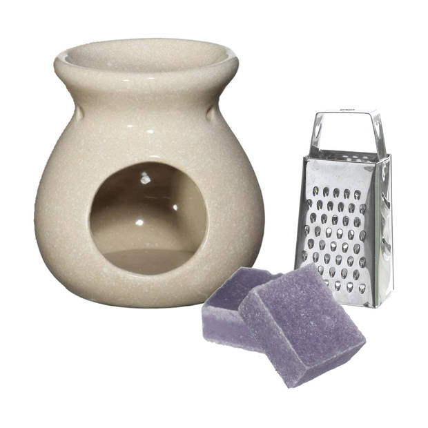 Ideas4seasons Amberblokjes/geurblokjes cadeauset - lavendel - inclusief geurbrander en mini rasp - Geurbranders