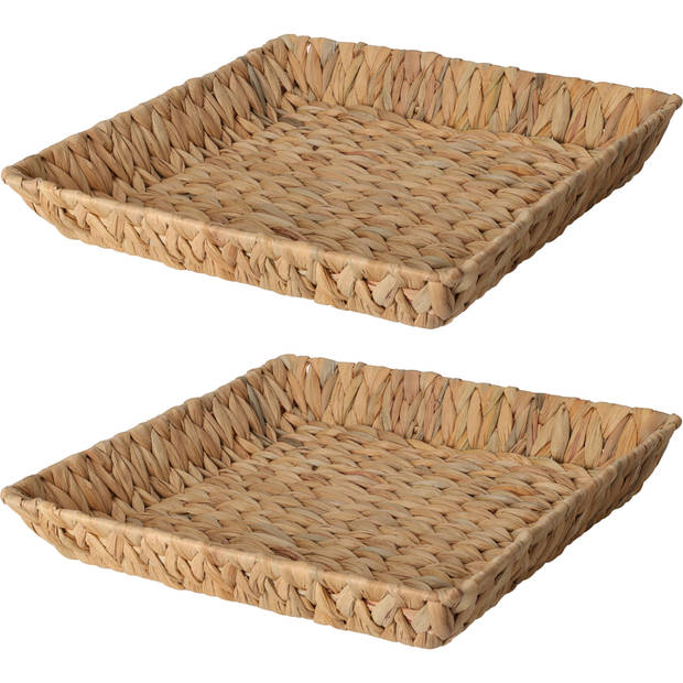 H&S Collection Broodmand - 2x - gevlochten riet - naturel - 34 x 34 x 6 cm - broodmand