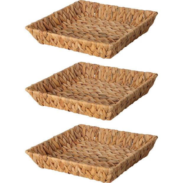 H&S Collection Broodmand - 3x - gevlochten riet - naturel - 29 x 29 x 6 cm - broodmand