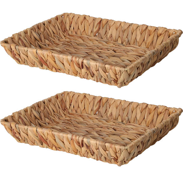 H&S Collection Broodmand - 2x - gevlochten riet - naturel - 33 x 25 x 6 cm - broodmand