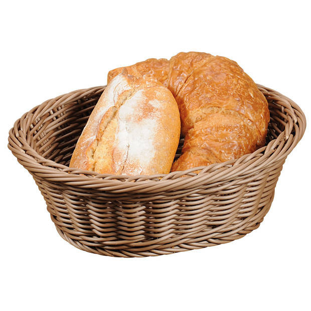 Kesper Brood/fruit mandje - 2x - kunststof - bruin - ovaal - L29 x B23 x H9 cm - broodmandjes - broodmand