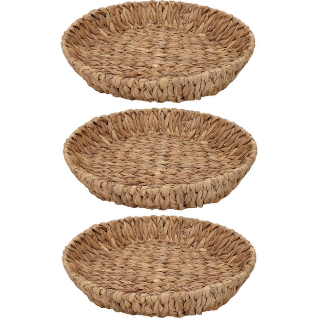 H&S Collection Broodmand - 3x - gevlochten riet - naturel - 35 x 35 x 6 cm - broodmand