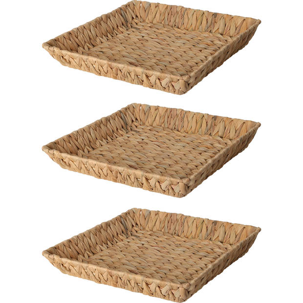 H&S Collection Broodmand - 3x - gevlochten riet - naturel - 34 x 34 x 6 cm - broodmand