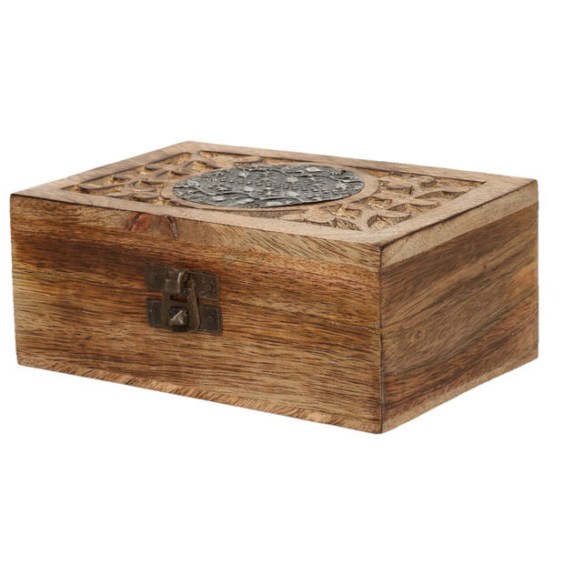 Sieradenkistje/opbergkistje - 2x - bewerkt hout - 15 x 10 x 6 cm - Sieradendozen