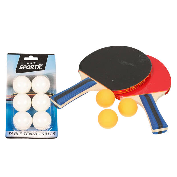 Tafeltennis setje - 2x bats en 9x ballen - hout/kunststof - 26 x 15 cm - pingpong - Tafeltennisset