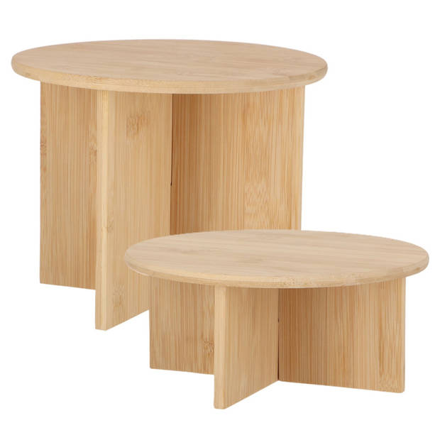 Esschert Design plantenpot verhogen tafeltjes set 2x stuks - van bamboe - D25 x H11/D25 x H19 cm - Plantenstandaarden