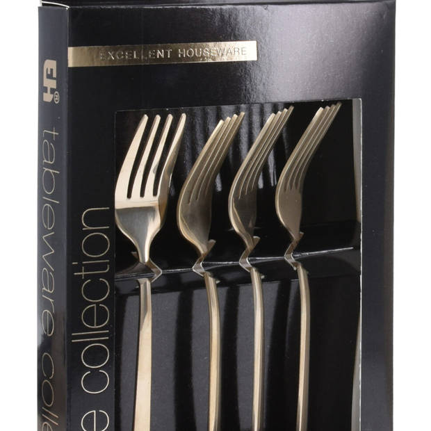 Excellent Houseware Taart/gebak vorkjes - 8x stuks - goud - RVS - 15 cm - verjaardag/feest vorkjes - Vorken