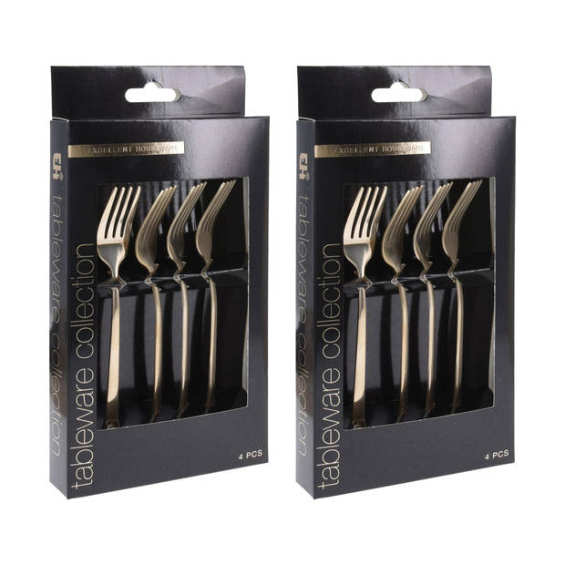 Excellent Houseware Taart/gebak vorkjes - 8x stuks - goud - RVS - 15 cm - verjaardag/feest vorkjes - Vorken