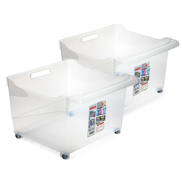 Plasticforte opberg Trolley Container - 2x - transparant - L39 x B38 x H26 cm - kunststof - Opberg trolley