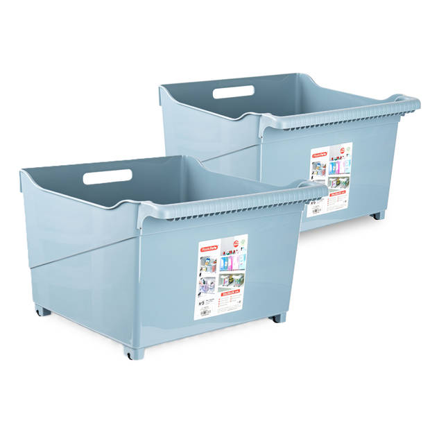 Plasticforte opberg Trolley Container - 2x - ijsblauw - L39 x B38 x H26 cm - kunststof - Opberg trolley