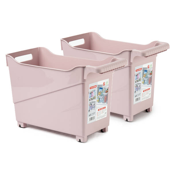 Plasticforte opberg Trolley Container - 2x - roze - L38 x B18 x H26 cm - kunststof - Opberg trolley