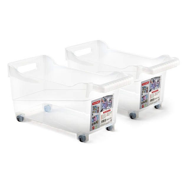 Plasticforte opberg Trolley Container - 2x - transparant - L38 x B18 x H18 cm - kunststof - Opberg trolley