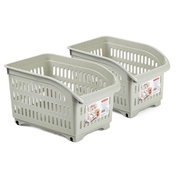 Plasticforte opberg Trolley Container - 2x - beige - L30 x B18 x H19 cm - kunststof - Opberg trolley