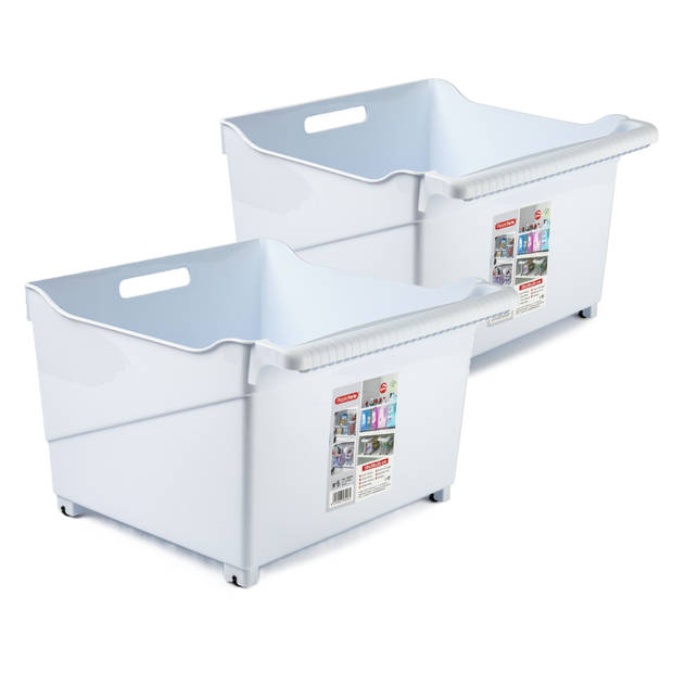 Plasticforte opberg Trolley Container - 2x - ivoor wit - L39 x B38 x H26 cm - kunststof - Opberg trolley
