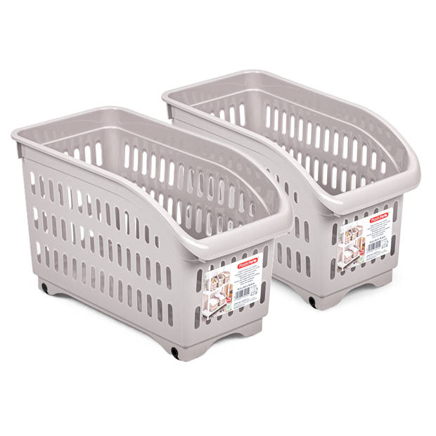 Plasticforte opberg Trolley Container - 2x - roze - L30 x B15 x H18 cm - kunststof - Opberg trolley