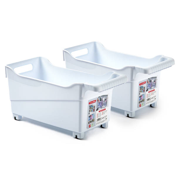 Plasticforte opberg Trolley Container - 2x - wit - L38 x B18 x H18 cm - kunststof - Opberg trolley