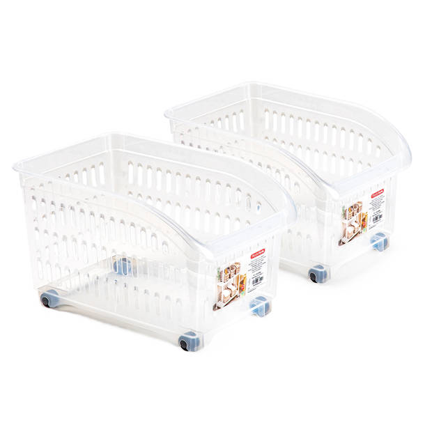 Plasticforte opberg Trolley Container - 2x - transparant - L30 x B18 x H19 cm - kunststof - Opberg trolley