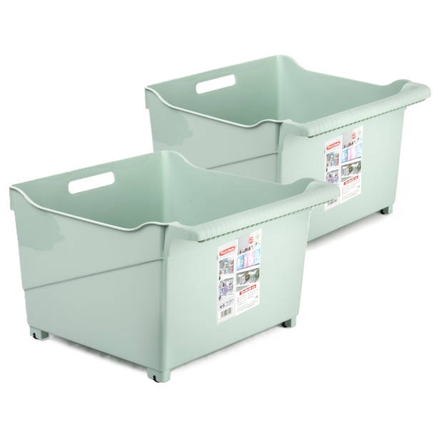 Plasticforte opberg Trolley Container - 2x - mintgroen - L39 x B38 x H26 cm - kunststof - Opberg trolley