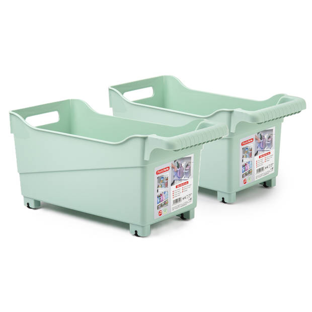 Plasticforte opberg Trolley Container - 2x - mintgroen - L38 x B18 x H18 cm - kunststof - Opberg trolley