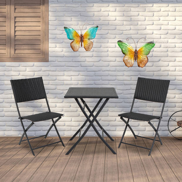 Anna Collection Wanddecoratie vlinders - 2x - blauw/groen - 44 x 32 cm - metaal - muurdecoratie - Tuinbeelden