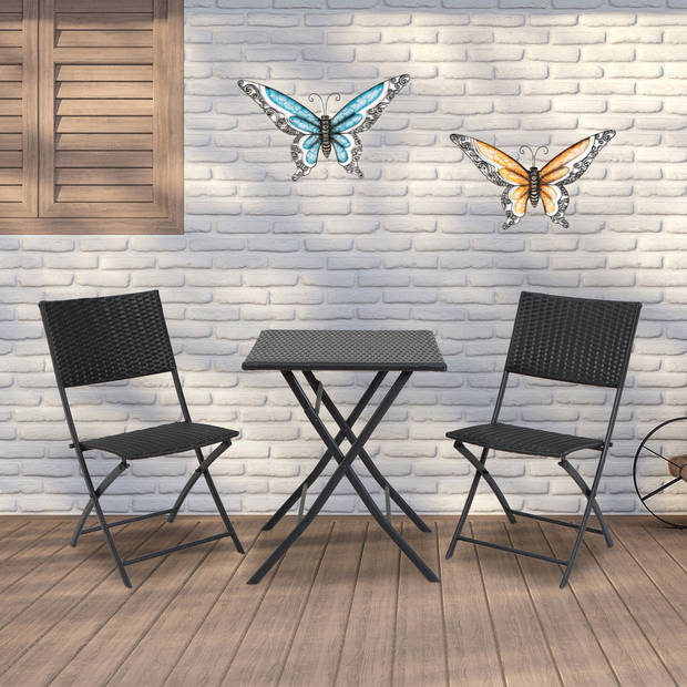 Anna Collection Wanddecoratie vlinders - 2x - blauw/oranje - 49 x 28 cm - metaal - muurdecoratie - Tuinbeelden