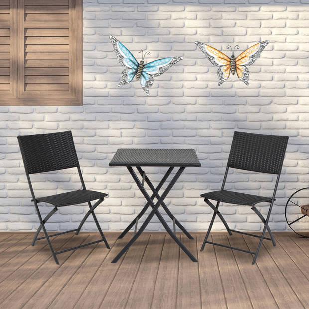 Anna Collection Wanddecoratie vlinders - 2x - blauw/oranje - 36 x 21 cm - metaal - muurdecoratie - Tuinbeelden