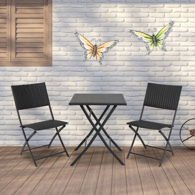 Anna Collection Wanddecoratie vlinders - 2x - groen/oranje - 36 x 21 cm - metaal - muurdecoratie - Tuinbeelden