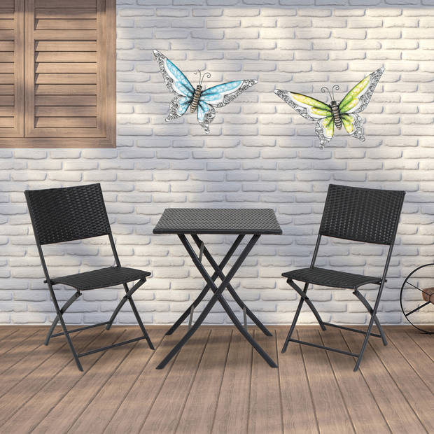 Anna Collection Wanddecoratie vlinders - 2x - blauw/groen - 36 x 21 cm - metaal - muurdecoratie - Tuinbeelden