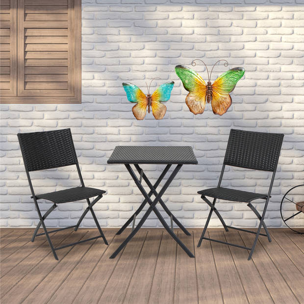 Anna Collection Wanddecoratie vlinders - 2x - blauw/groen - 32 x 24 cm/44 x 32 - metaal - muurdeco - Tuinbeelden