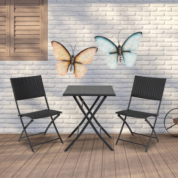 Anna Collection Wanddecoratie vlinders - 2x - blauw/oranje - 32 x 24 cm - metaal - muurdecoratie - Tuinbeelden