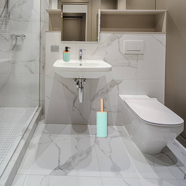 Berilo badkamer accesoires Malaga - toiletborstel/zeeppompje - mintgroen - polyresin/rvs - Badkameraccessoireset